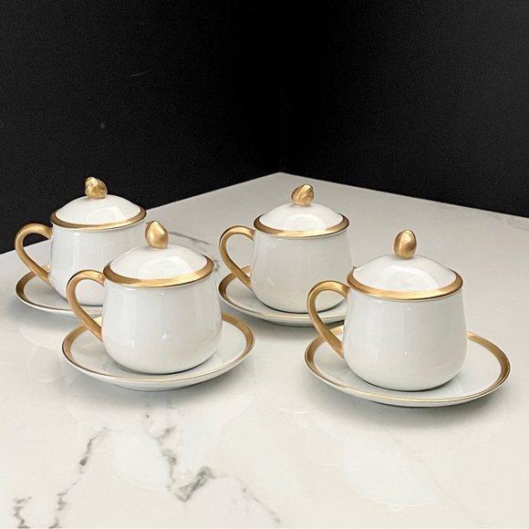 SET of 4 Espresso Demitasse Cups / Dessert Pots with Lids by Fitz & Floyd - Picture 1 of 11